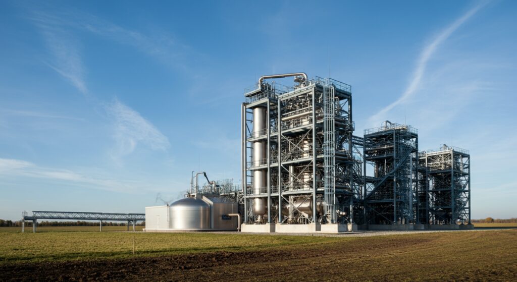 Futuristische Anlage zur Abscheidung und Speicherung von CO2, saubere Technologie gegen Klimawandel