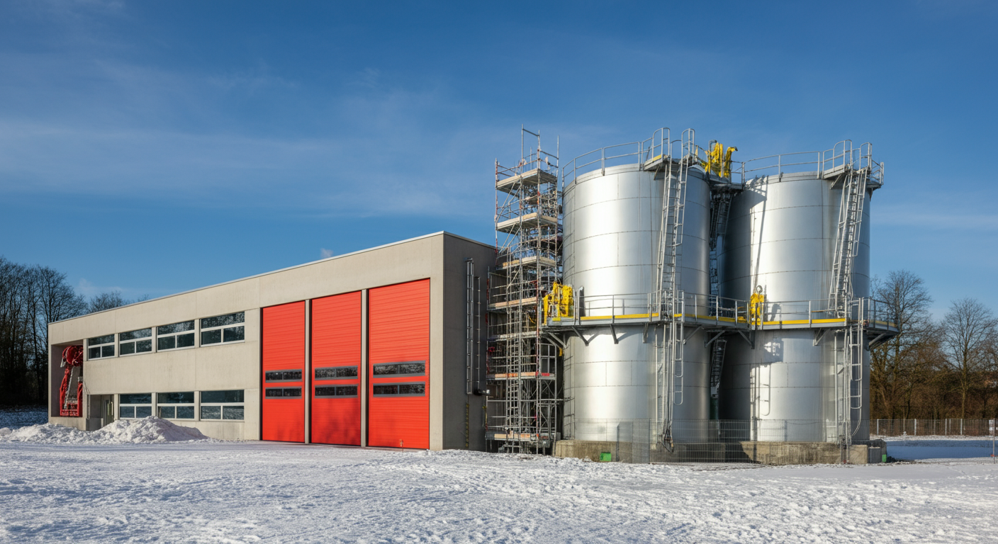 Unterirdisch runder 16-Meter-Eisspeicher für Feuerwehrgerätehaus Willich